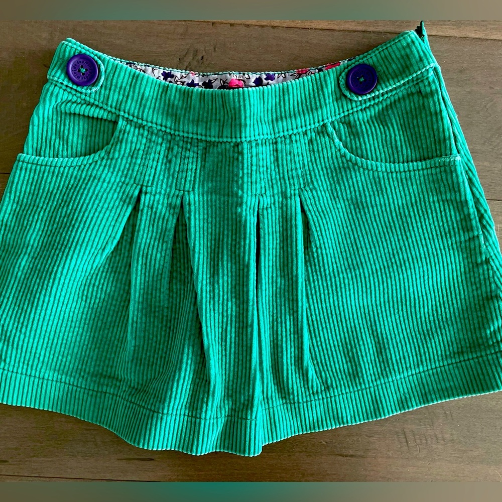 Mini Boden Green Corduroy Mini Skirt 7-8Y